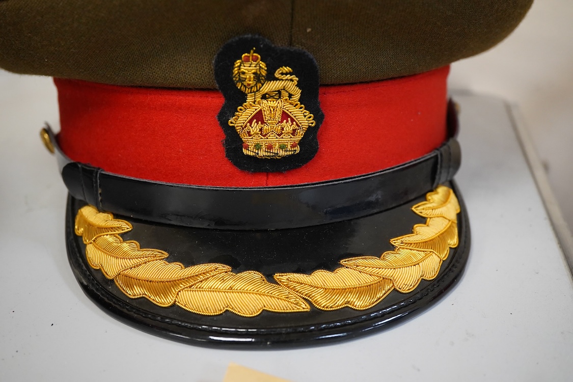 Four various caps, French Gendarme police hat etc